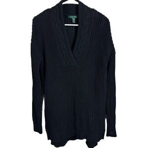 LRL Lauren Ralph Lauren Black Fisherman’s Chunky Knit‎ Sweater 100% Cotton S